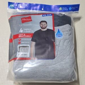 NWT Hanes Ultimate Tagless T-Shirts - Black‎ and Gray 4 Pack 4XB